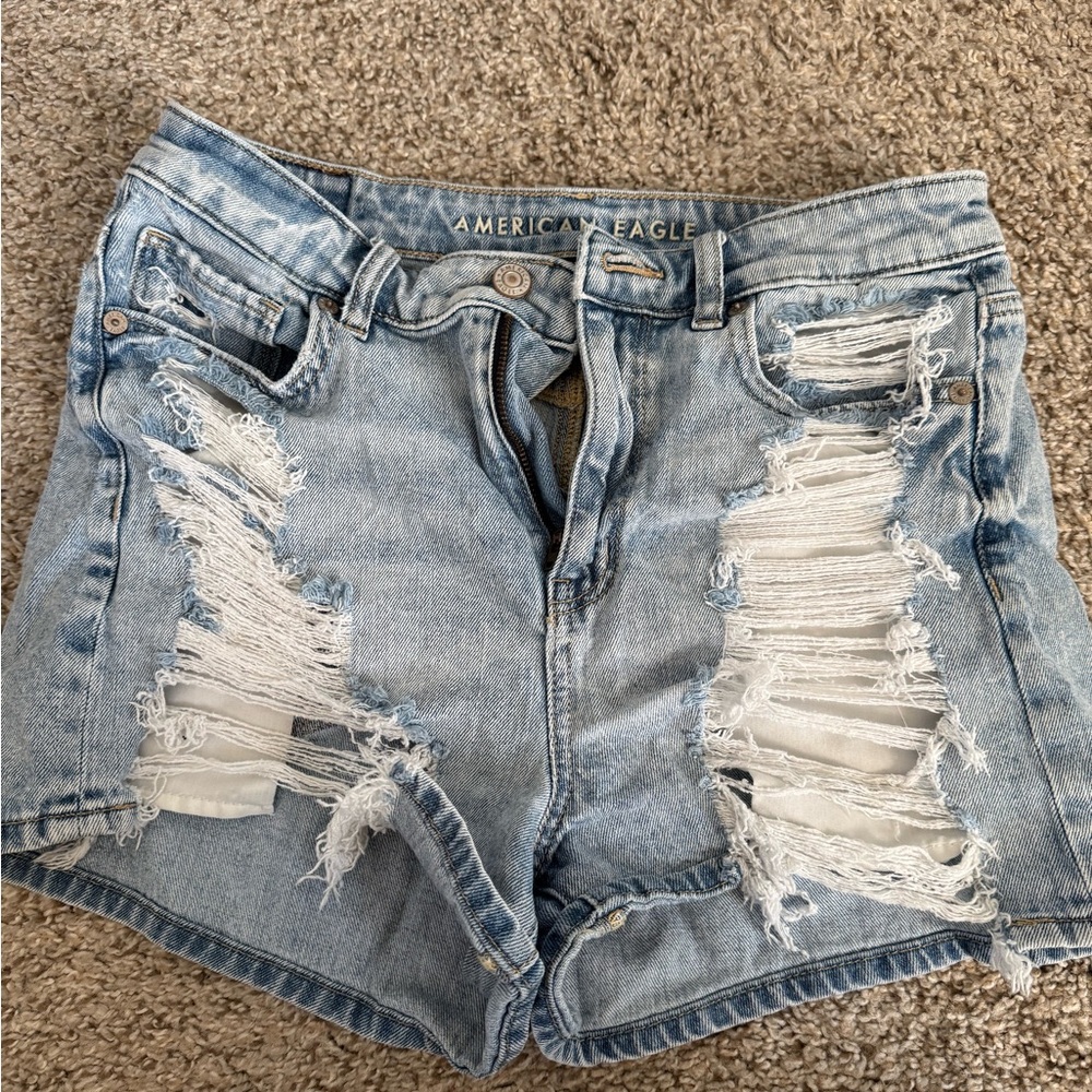 American Eagle Outfitters Ripped Jean Shorts - Light Blue